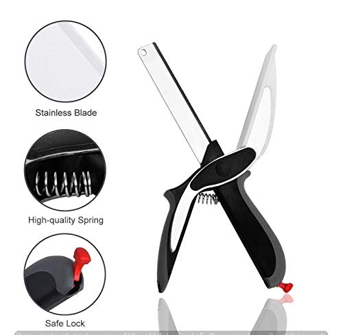 Clever Cutter - 2 in 1 Food Chopper Multi Function Kitchen Vegetable Scissors Cutter Kitchen Knife with Spring Action - Cleaver Cutter Comes with Locking Hinge, Vegetable Chopper