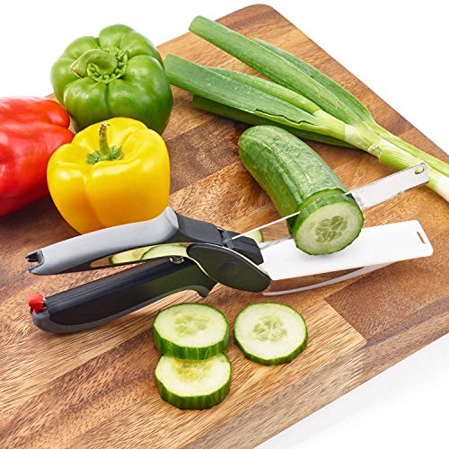 Clever Cutter - 2 in 1 Food Chopper Multi Function Kitchen Vegetable Scissors Cutter Kitchen Knife with Spring Action - Cleaver Cutter Comes with Locking Hinge, Vegetable Chopper