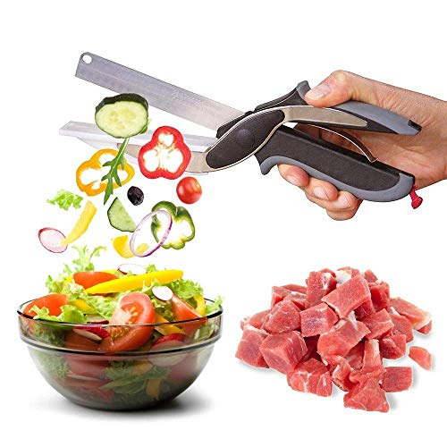 Clever Cutter - 2 in 1 Food Chopper Multi Function Kitchen Vegetable Scissors Cutter Kitchen Knife with Spring Action - Cleaver Cutter Comes with Locking Hinge, Vegetable Chopper