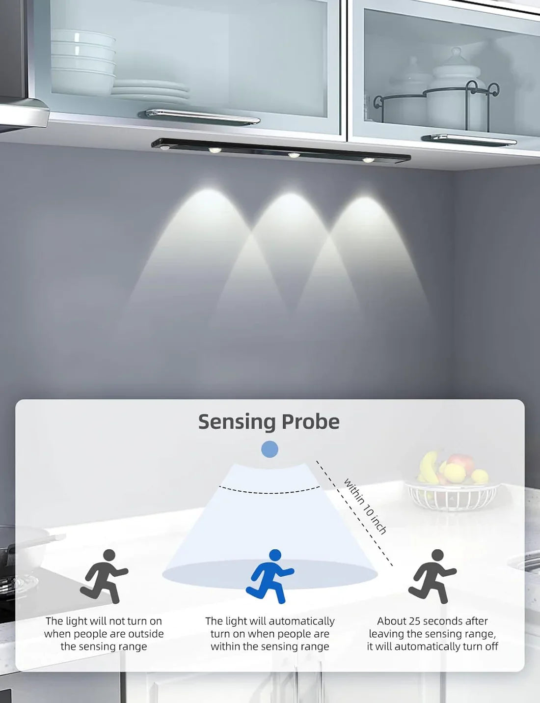 Wireless Motion-Sensing Under-Cabinet Lights with Adjustable Brightness, Easy Installation, and Energy-Efficient LED for Kitchen, Closet, and Home Lighting