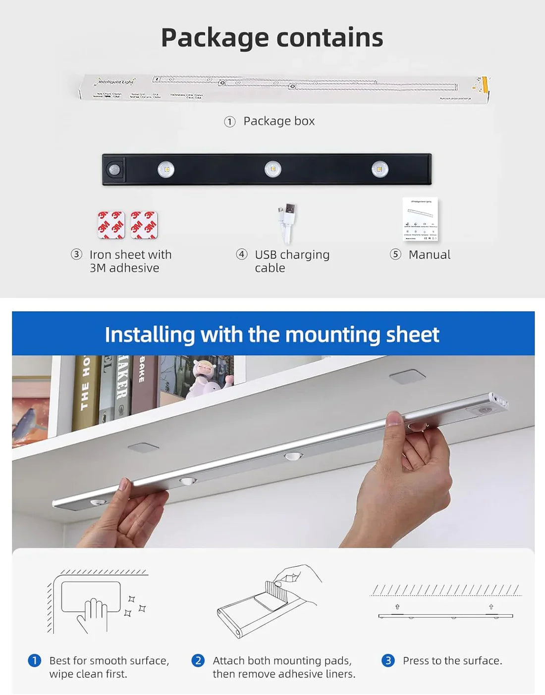 Wireless Motion-Sensing Under-Cabinet Lights with Adjustable Brightness, Easy Installation, and Energy-Efficient LED for Kitchen, Closet, and Home Lighting