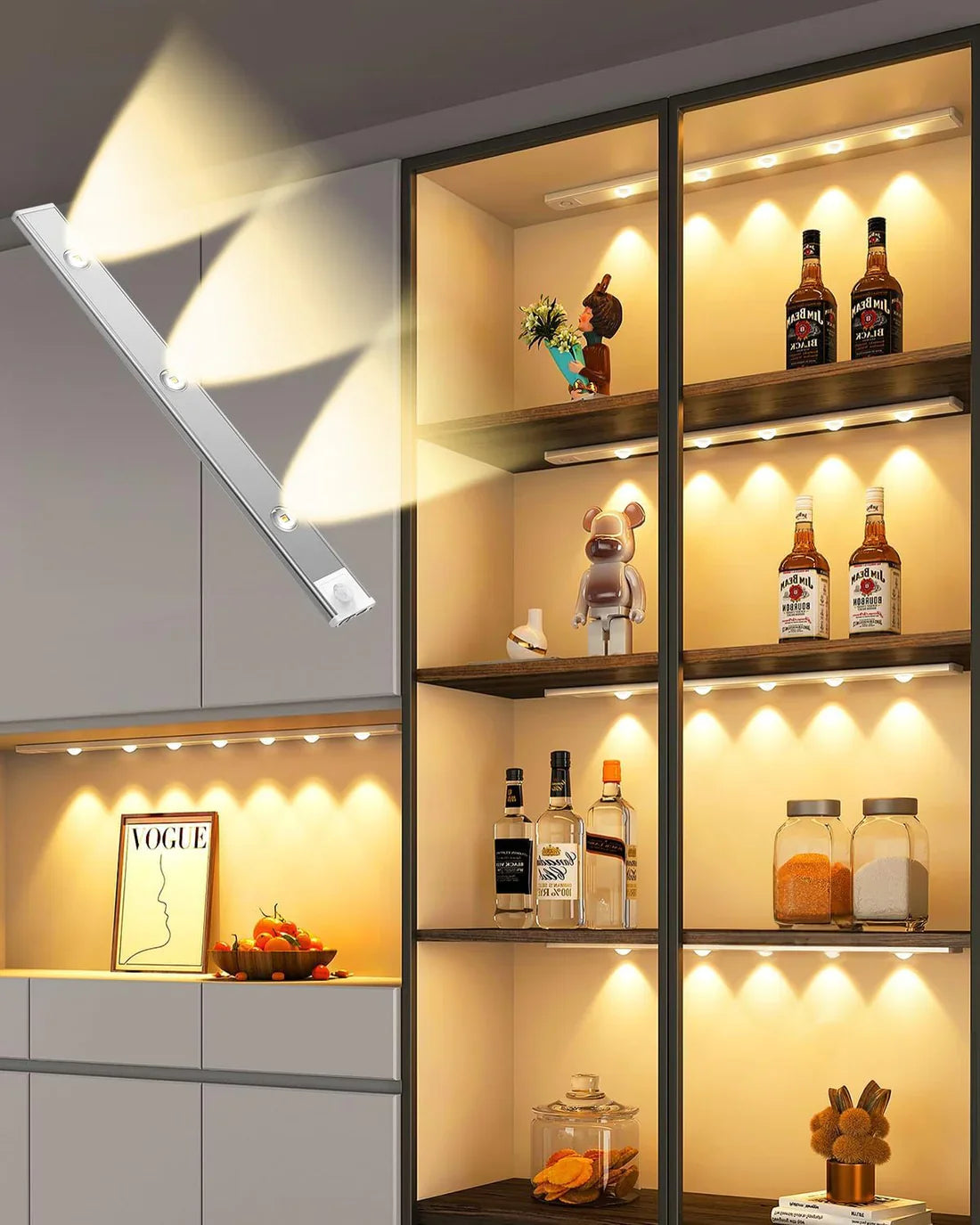 Wireless Motion-Sensing Under-Cabinet Lights with Adjustable Brightness, Easy Installation, and Energy-Efficient LED for Kitchen, Closet, and Home Lighting