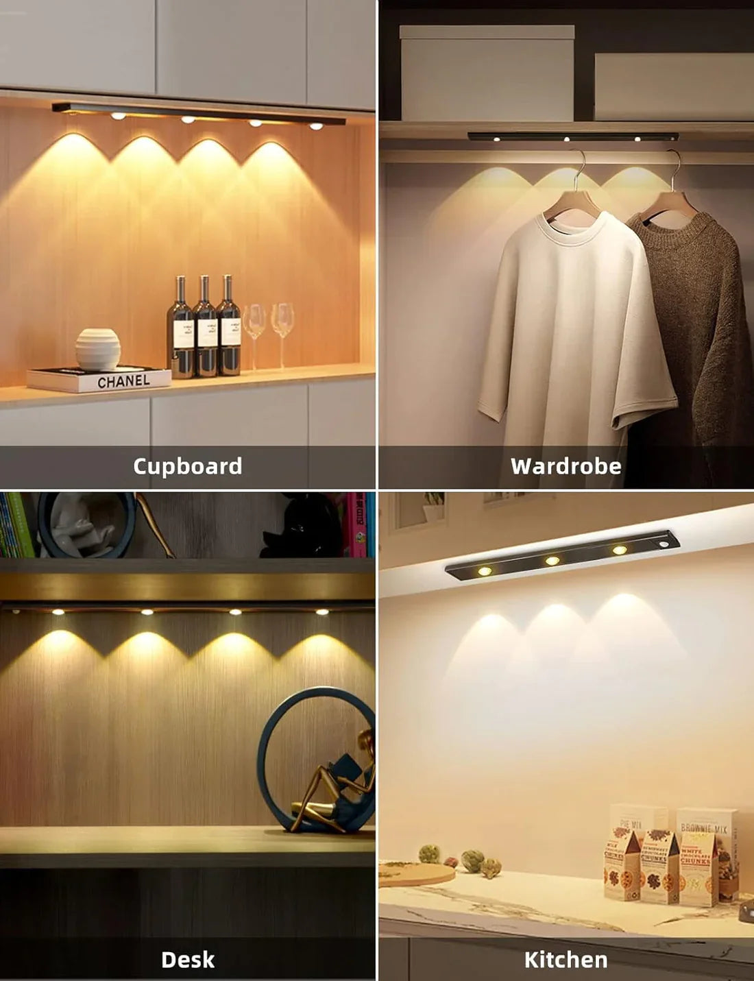 Wireless Motion-Sensing Under-Cabinet Lights with Adjustable Brightness, Easy Installation, and Energy-Efficient LED for Kitchen, Closet, and Home Lighting