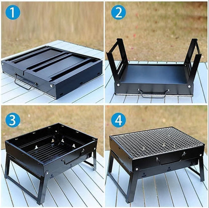 Portable Charcoal Barbecue Grill for Picnics, Includes 8 Skewers