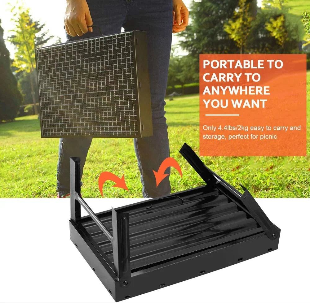 Portable Charcoal Barbecue Grill for Picnics, Includes 8 Skewers