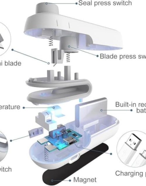 2-in-1 Portable Mini Sealing Machine with USB Rechargeable Magnetic Design, Heat Seal and Cutter for Convenient Food Storage and Preservation