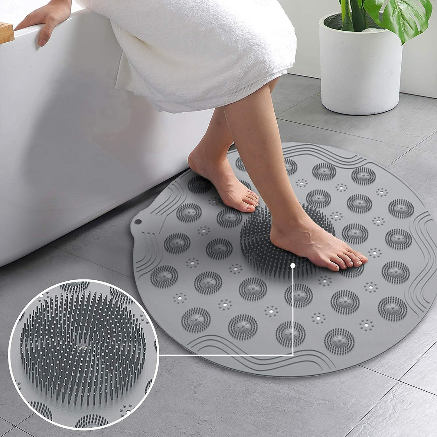 Gray Silicone Round Bath Mat - Non-Slip Shower Mat by Om Deal Online